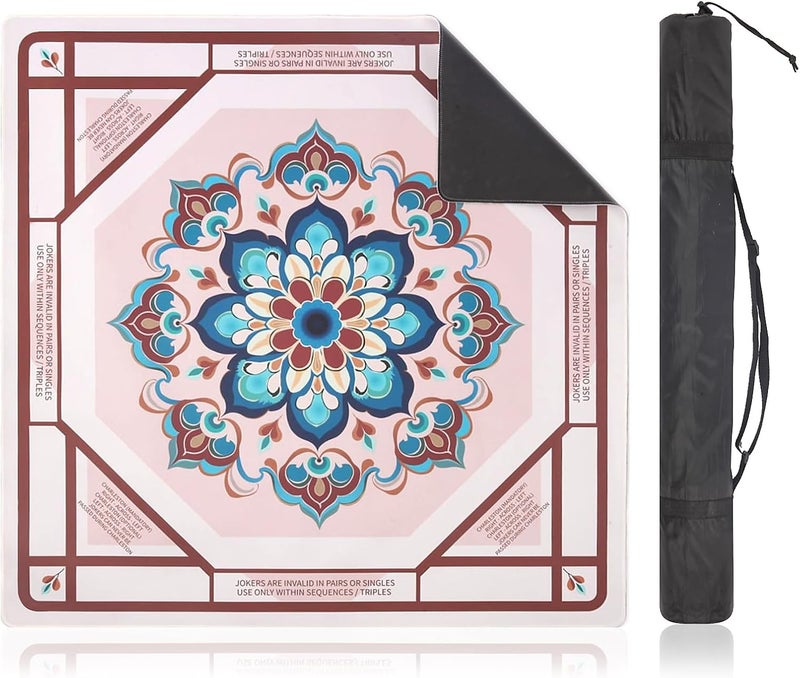 Linoows Mahjong Mat | Non-Slip Gaming Mat with Noise Reduction 31.5x31.5 Inch Large for Mahjong, Poker, Board & Card Games, Dominoes | Celestial‌ Bloom Design - Image 1